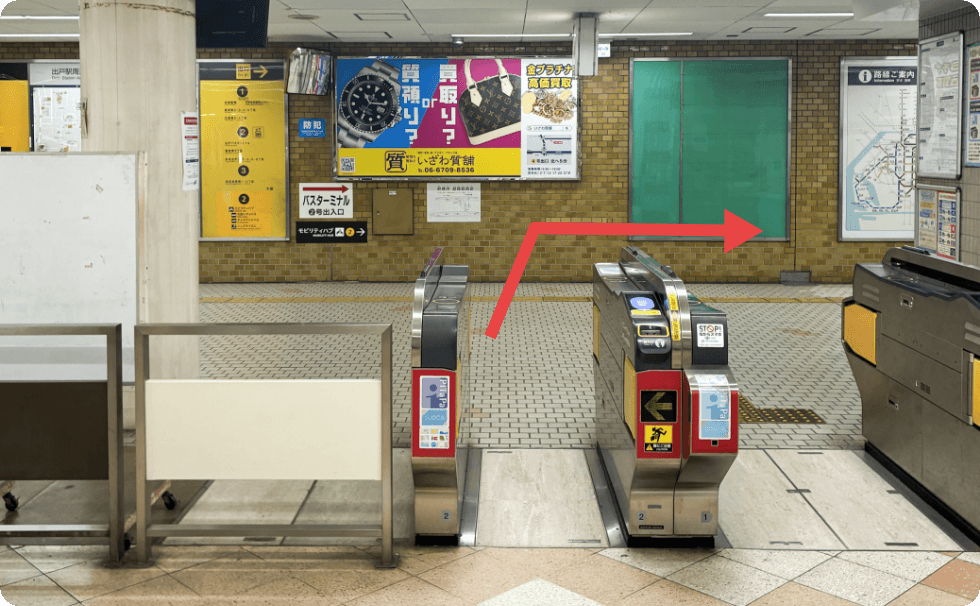 出戸駅の改札を出て右方向へ進む道順